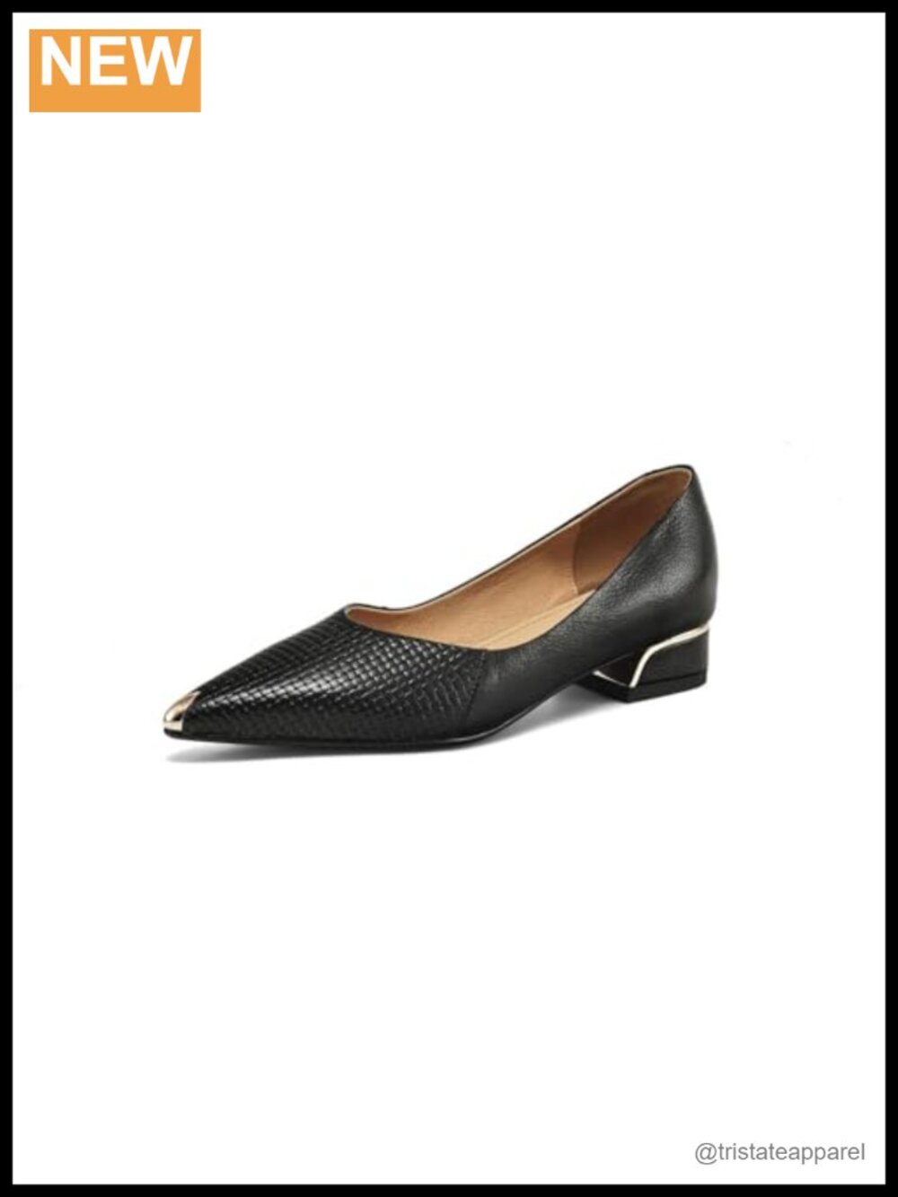 Women's Genuine Leather Block Heel Pointed Toe Slip On Pumps Shoes